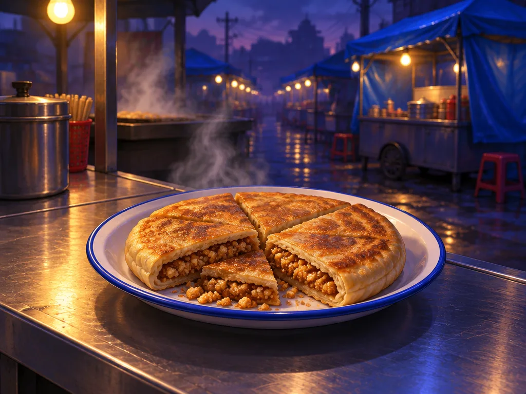 Lantern Pancake: martabak tebal dipotong, isi kacang dan gula.